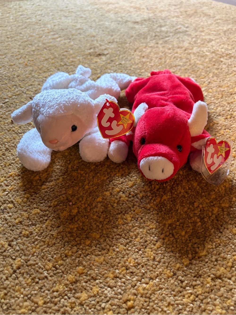 Ty Plush Lamb and Bull Pair - White Lamb & Red Bull